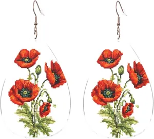 Stylish Drop-Shaped Acrylic Earrings Lightweight Printed Teardrop Dangle Earrings for Women (Beautiful Poppy Flower Ink)