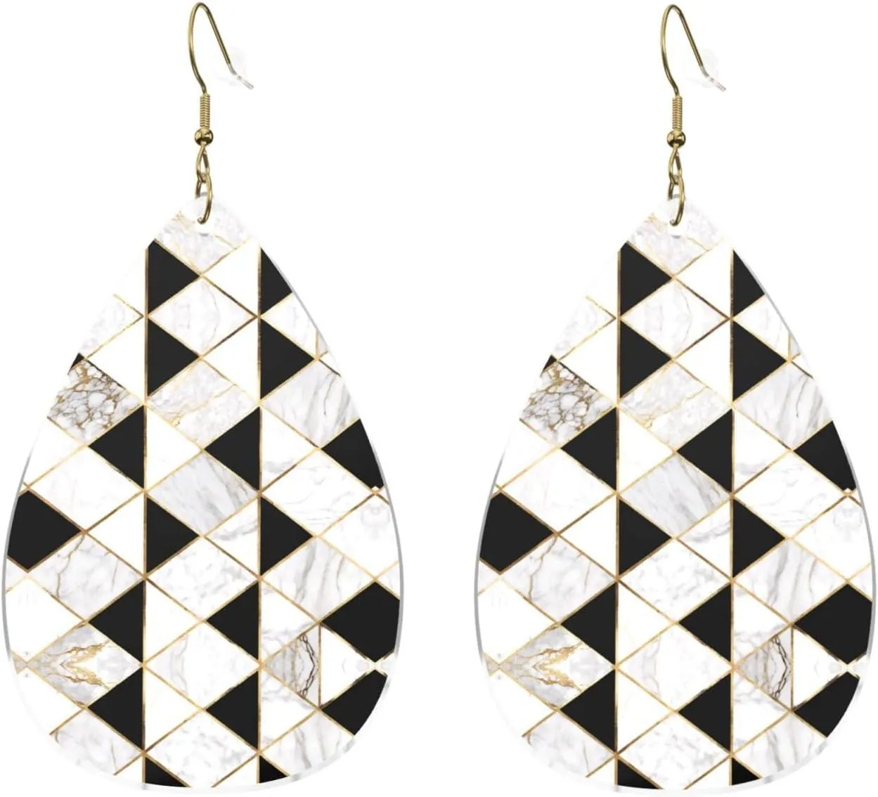 Stylish Drop-Shaped Acrylic Earrings Lightweight Printed Teardrop Dangle Earrings for Women (Black and White Marble Texture)