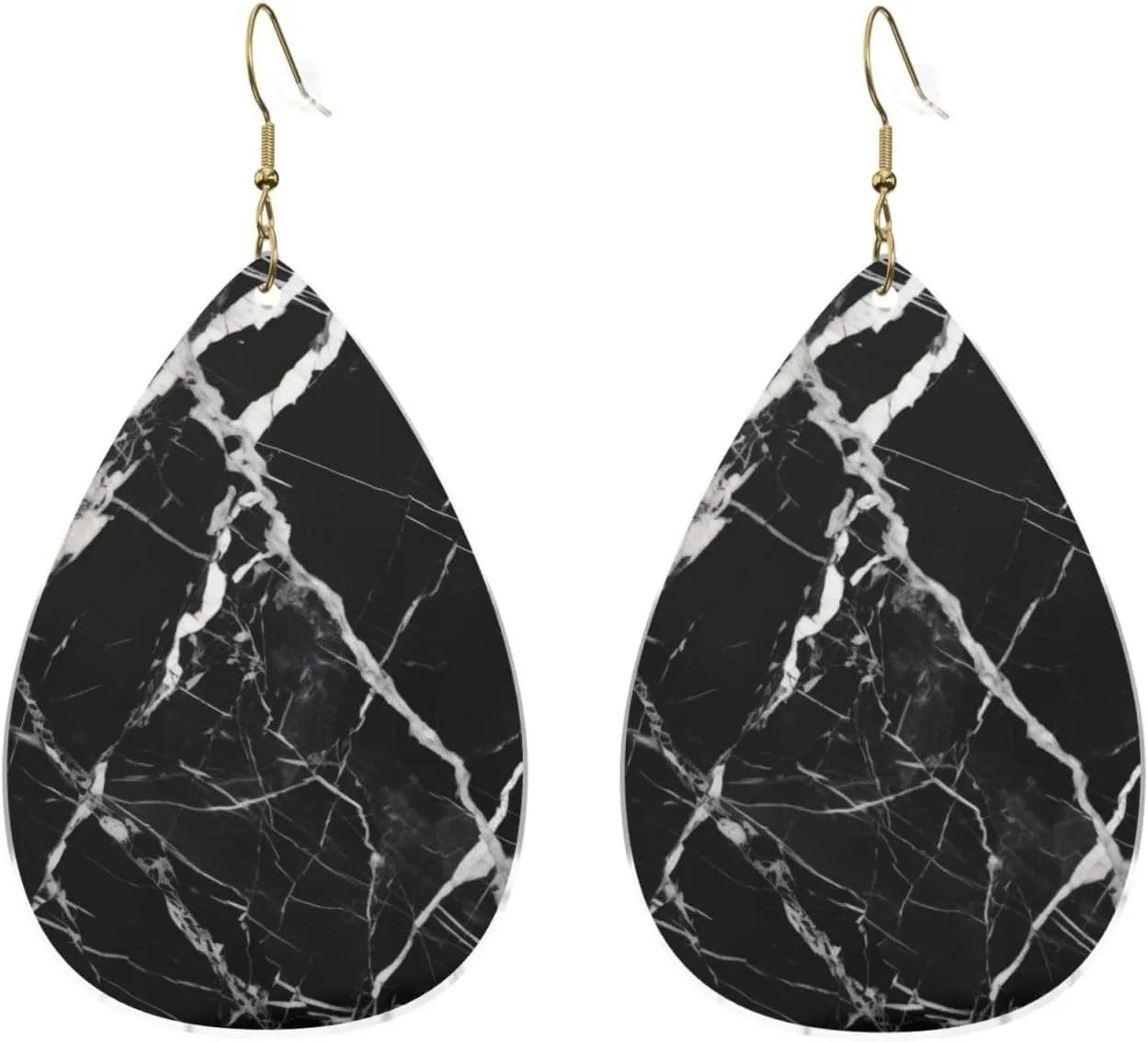Stylish Drop-Shaped Acrylic Earrings Lightweight Printed Teardrop Dangle Earrings for Women (Black and White Marble)