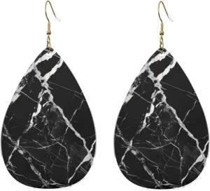 Stylish Drop-Shaped Acrylic Earrings Lightweight Printed Teardrop Dangle Earrings for Women (Black and White Marble)