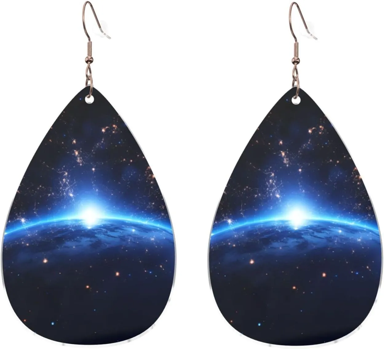 Stylish Drop-Shaped Acrylic Earrings Lightweight Printed Teardrop Dangle Earrings for Women (Blue Constellation Galaxy)