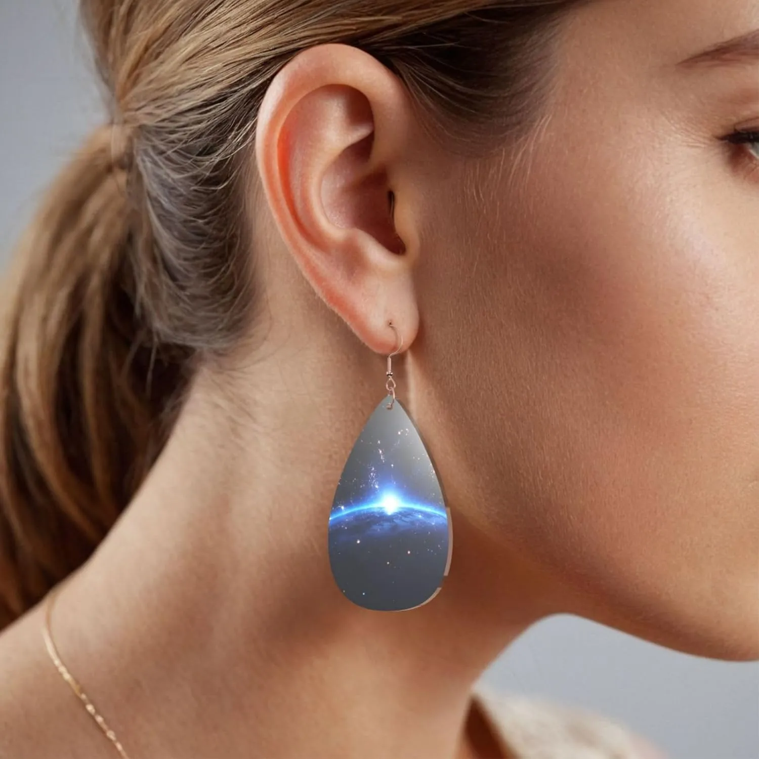 Stylish Drop-Shaped Acrylic Earrings Lightweight Printed Teardrop Dangle Earrings for Women (Blue Constellation Galaxy)