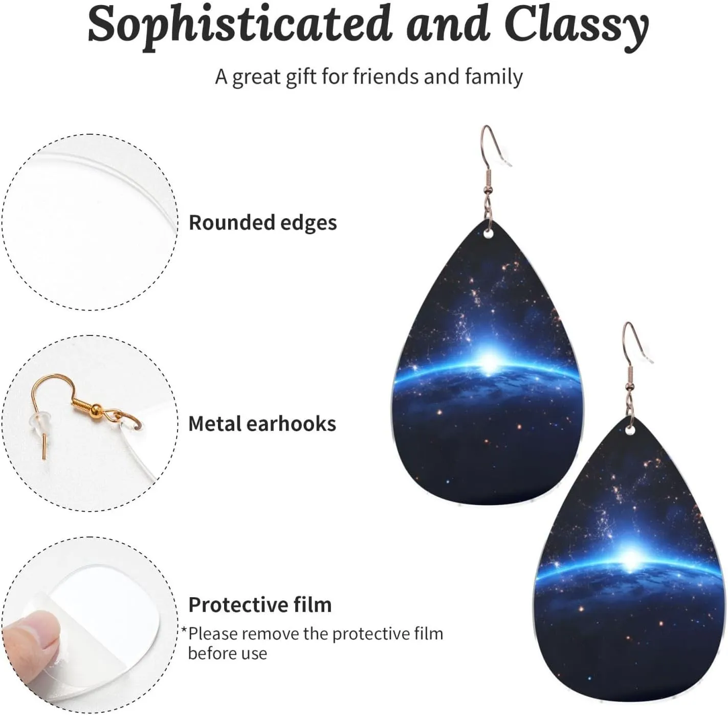Stylish Drop-Shaped Acrylic Earrings Lightweight Printed Teardrop Dangle Earrings for Women (Blue Constellation Galaxy)