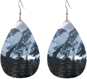 Stylish Drop-Shaped Acrylic Earrings Lightweight Printed Teardrop Dangle Earrings for Women (Canadian Smokey Mountain Cliff)