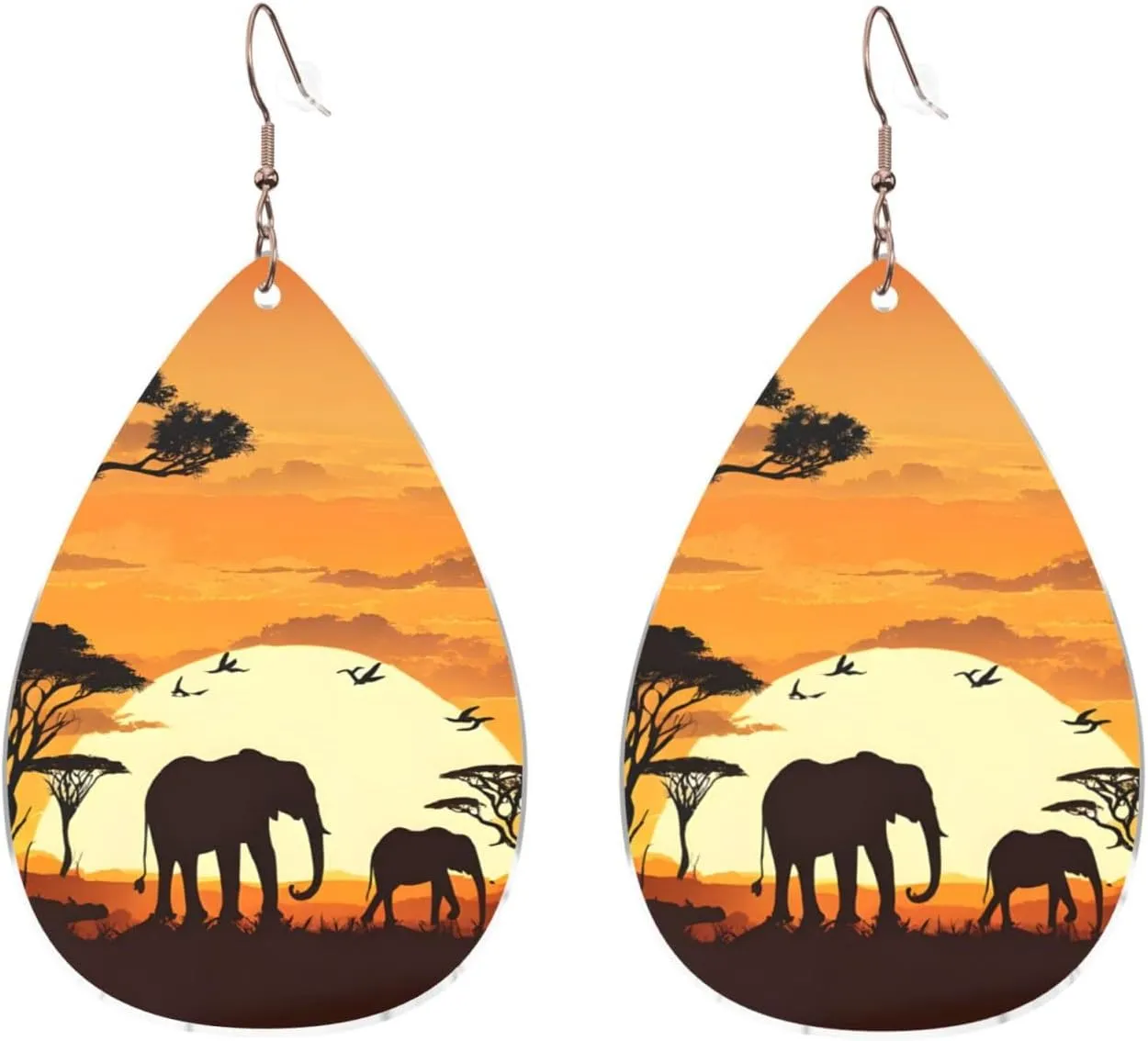 Stylish Drop-Shaped Acrylic Earrings Lightweight Printed Teardrop Dangle Earrings for Women (Elephant and Giraffe)