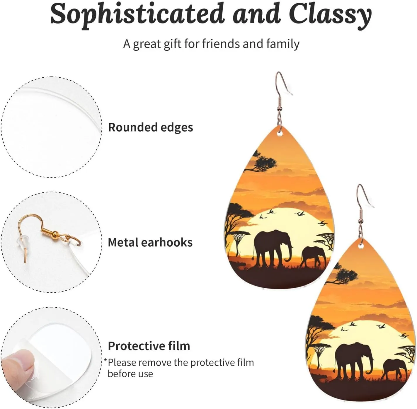 Stylish Drop-Shaped Acrylic Earrings Lightweight Printed Teardrop Dangle Earrings for Women (Elephant and Giraffe)