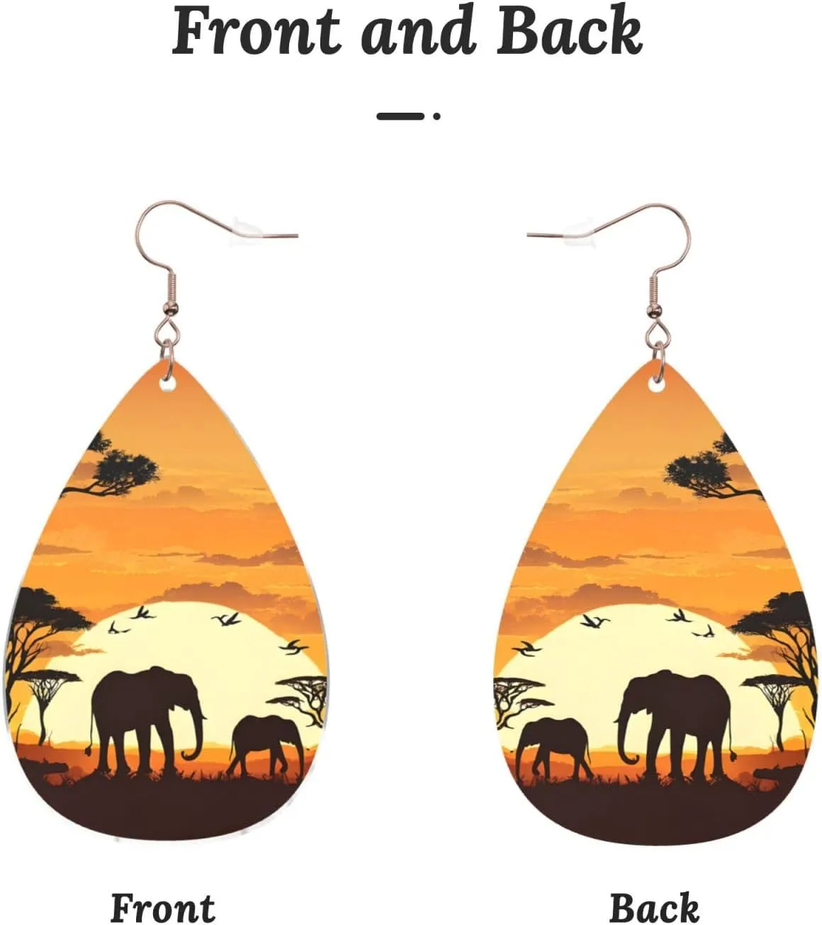 Stylish Drop-Shaped Acrylic Earrings Lightweight Printed Teardrop Dangle Earrings for Women (Elephant and Giraffe)