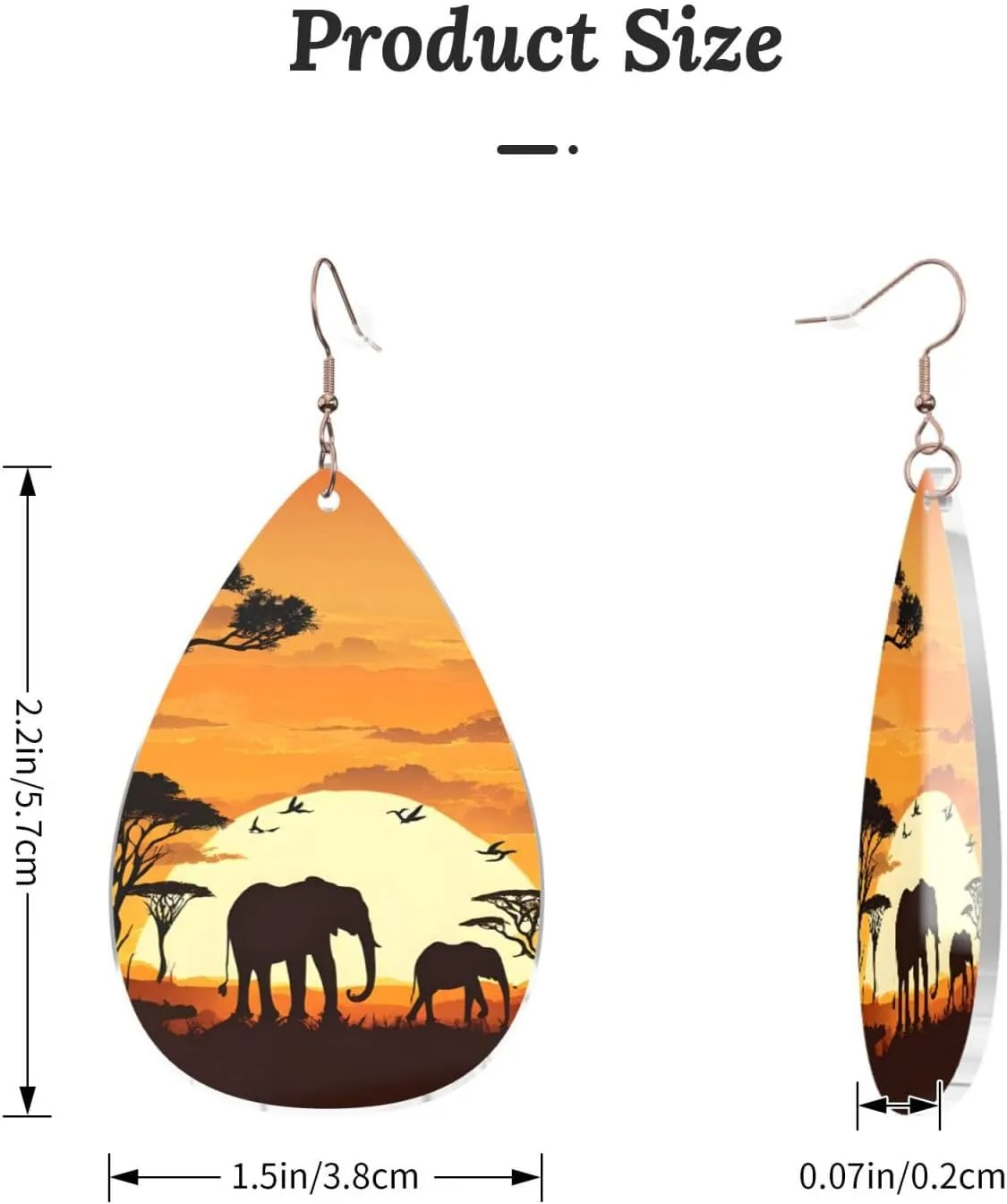 Stylish Drop-Shaped Acrylic Earrings Lightweight Printed Teardrop Dangle Earrings for Women (Elephant and Giraffe)