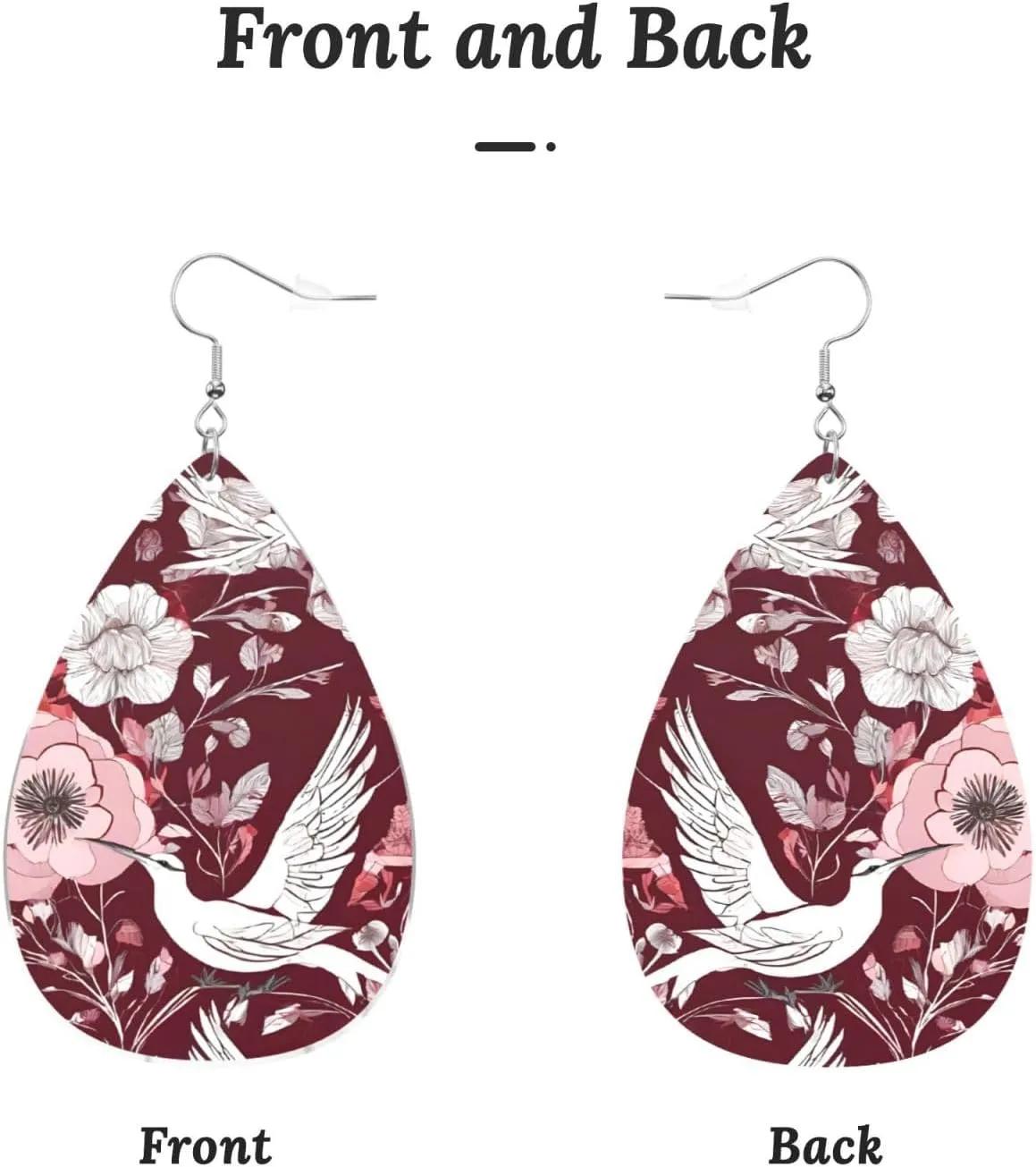Stylish Drop-Shaped Acrylic Earrings Lightweight Printed Teardrop Dangle Earrings for Women (Floral Herbs Botanical Engraving)