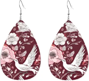 Stylish Drop-Shaped Acrylic Earrings Lightweight Printed Teardrop Dangle Earrings for Women (Floral Herbs Botanical Engraving)
