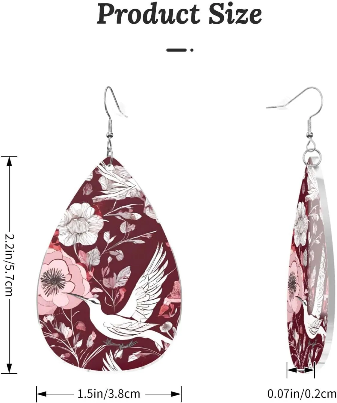 Stylish Drop-Shaped Acrylic Earrings Lightweight Printed Teardrop Dangle Earrings for Women (Floral Herbs Botanical Engraving)