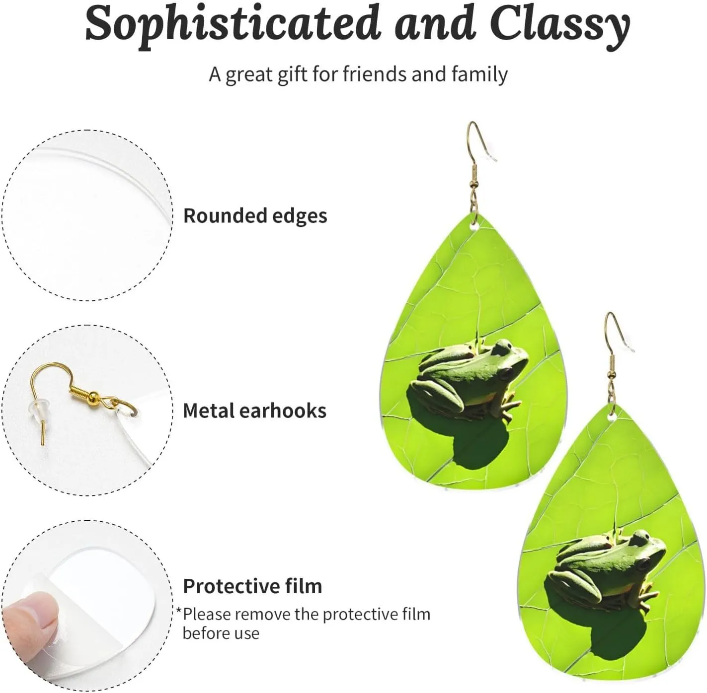 Stylish Drop-Shaped Acrylic Earrings Lightweight Printed Teardrop Dangle Earrings for Women (Frog on Leaf)