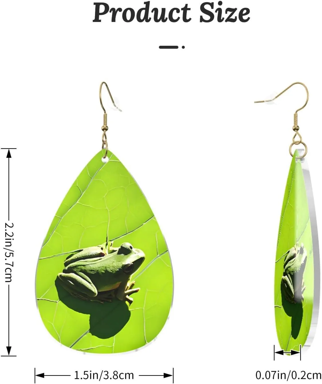 Stylish Drop-Shaped Acrylic Earrings Lightweight Printed Teardrop Dangle Earrings for Women (Frog on Leaf)