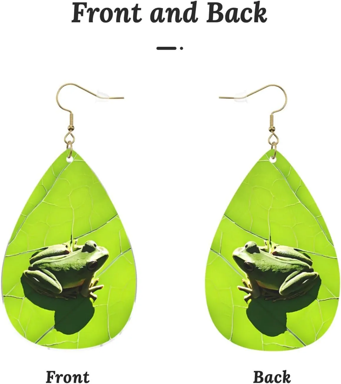 Stylish Drop-Shaped Acrylic Earrings Lightweight Printed Teardrop Dangle Earrings for Women (Frog on Leaf)