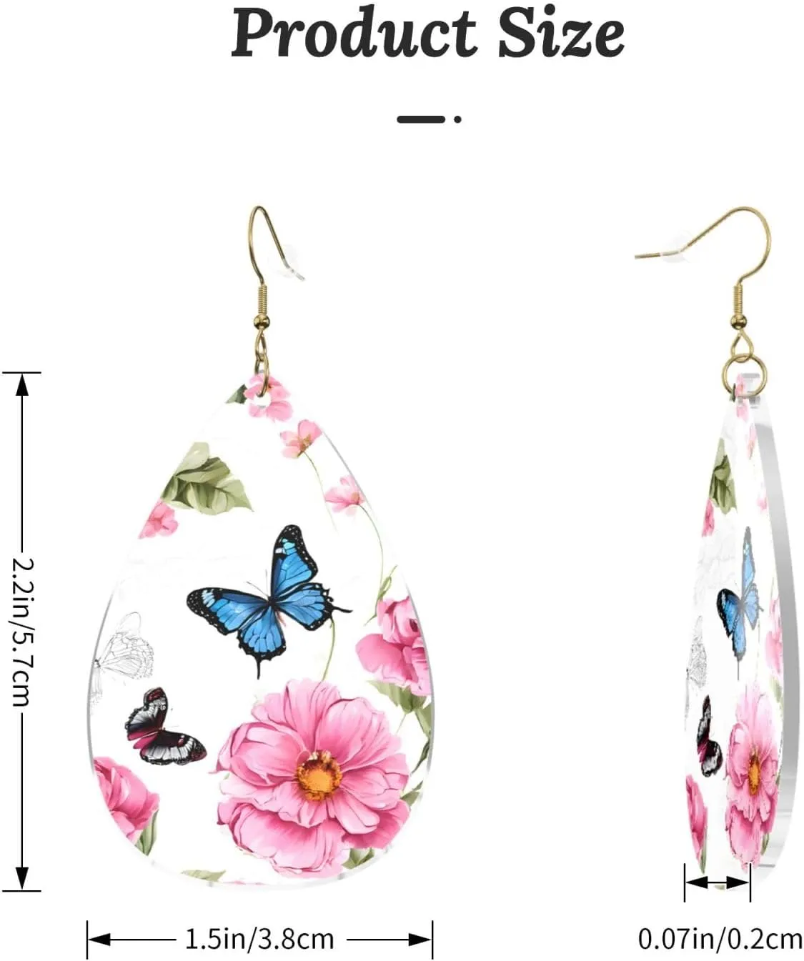 Stylish Drop-Shaped Acrylic Earrings Lightweight Printed Teardrop Dangle Earrings for Women (Garden with bird and flower)