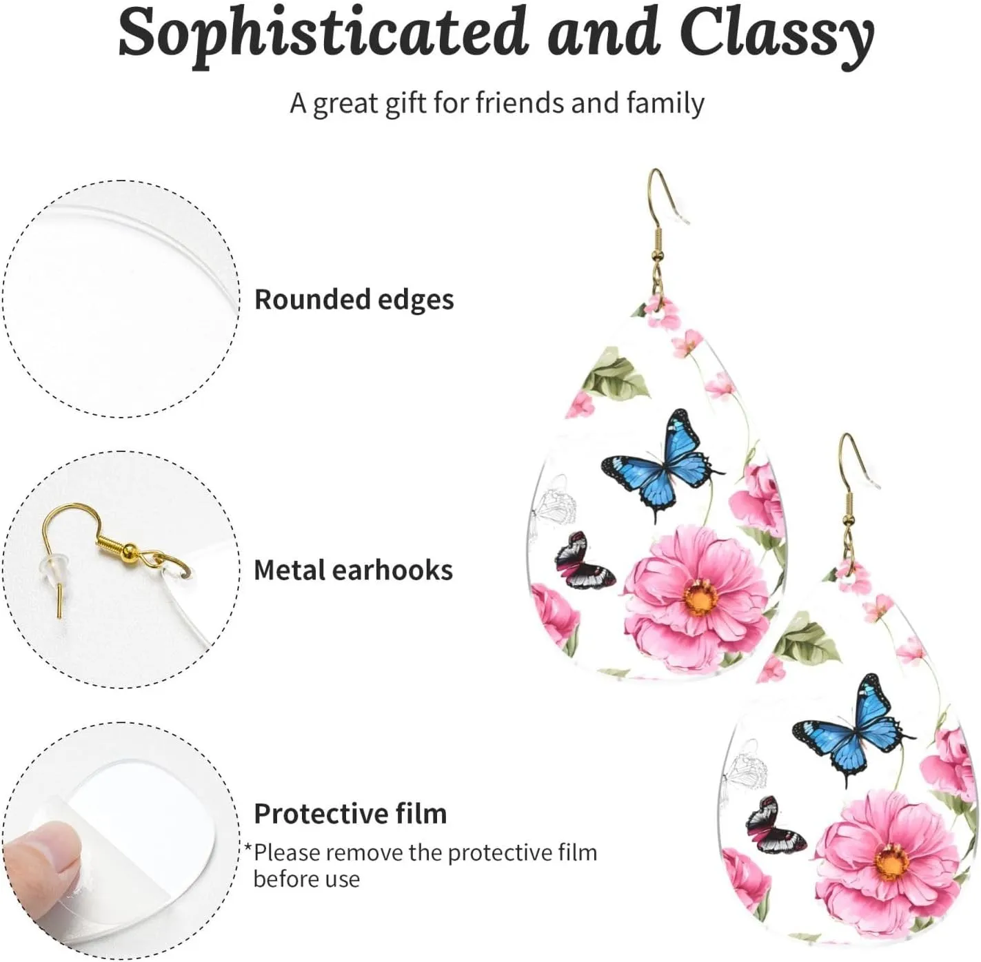 Stylish Drop-Shaped Acrylic Earrings Lightweight Printed Teardrop Dangle Earrings for Women (Garden with bird and flower)