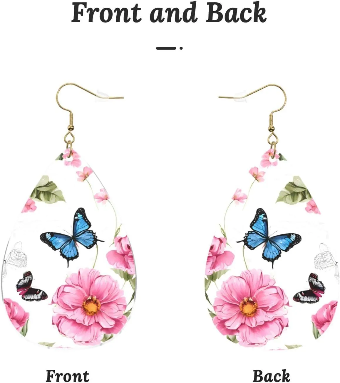 Stylish Drop-Shaped Acrylic Earrings Lightweight Printed Teardrop Dangle Earrings for Women (Garden with bird and flower)