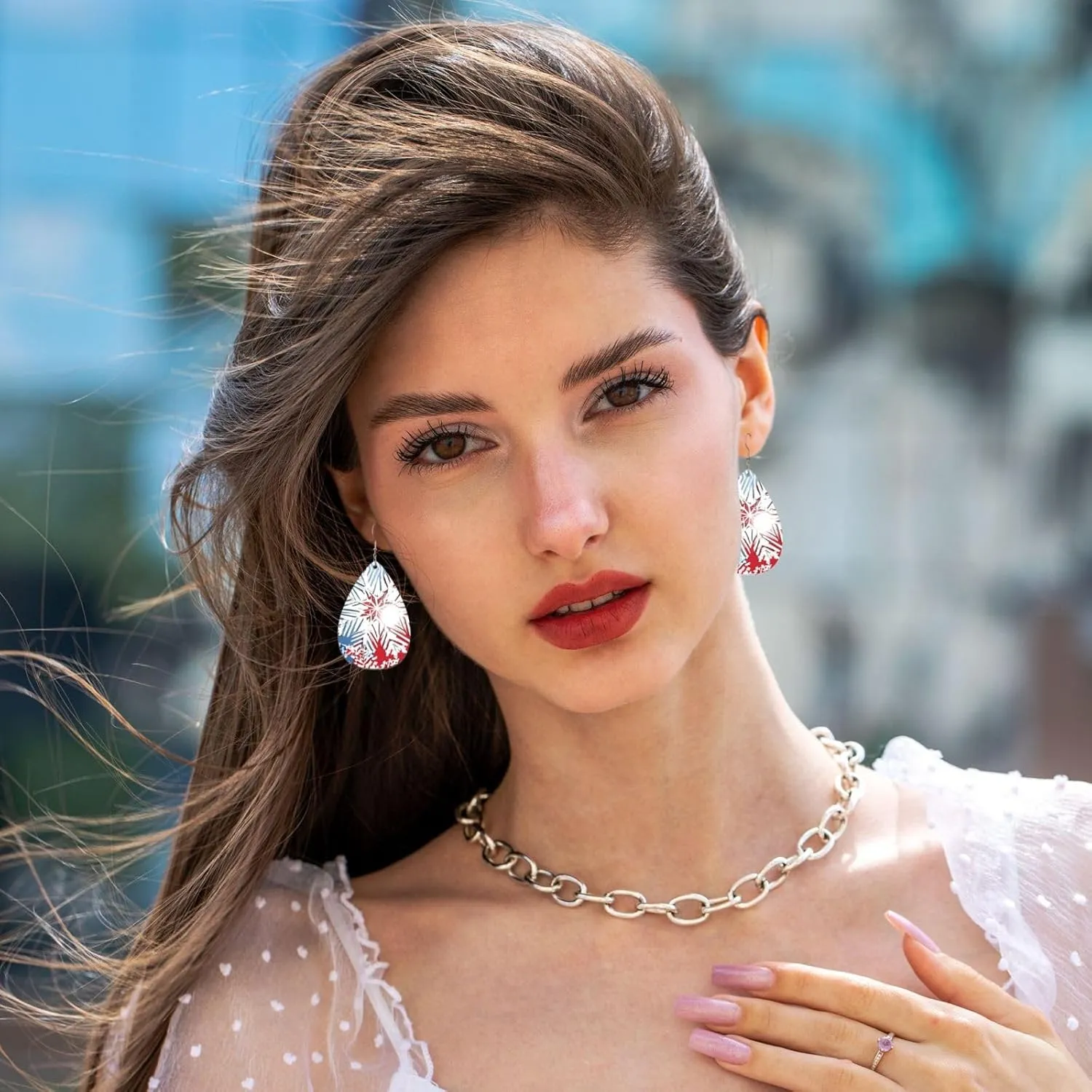 Stylish Drop-Shaped Acrylic Earrings Lightweight Printed Teardrop Dangle Earrings for Women (Glitter Sequin Spot)