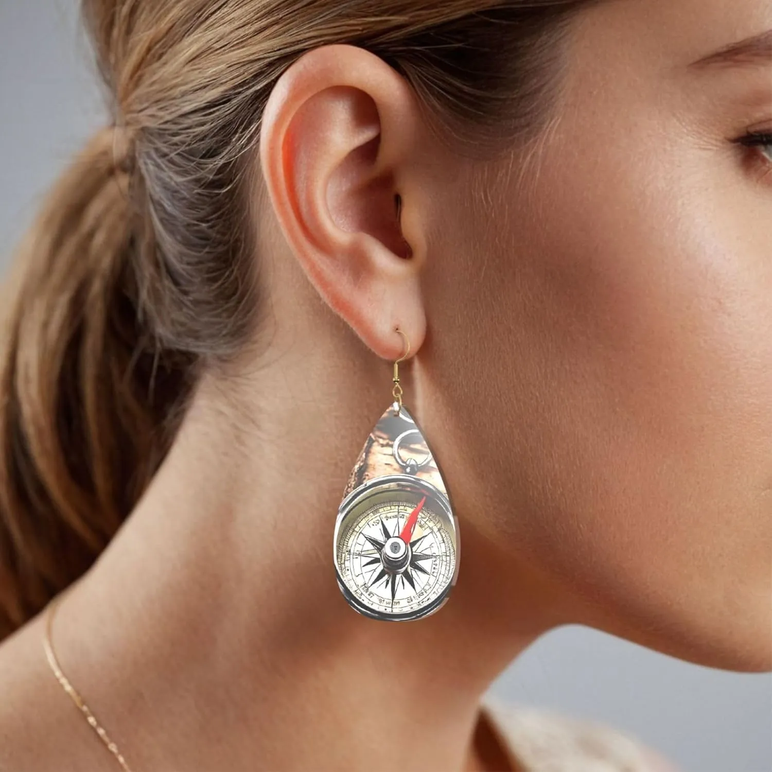 Stylish Drop-Shaped Acrylic Earrings Lightweight Printed Teardrop Dangle Earrings for Women (Law of the Compass Navigation)