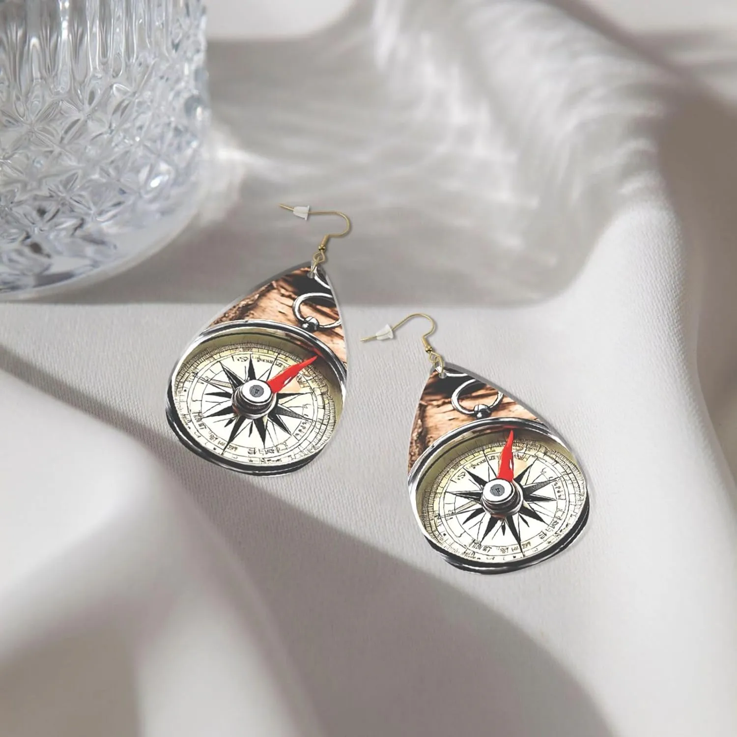 Stylish Drop-Shaped Acrylic Earrings Lightweight Printed Teardrop Dangle Earrings for Women (Law of the Compass Navigation)