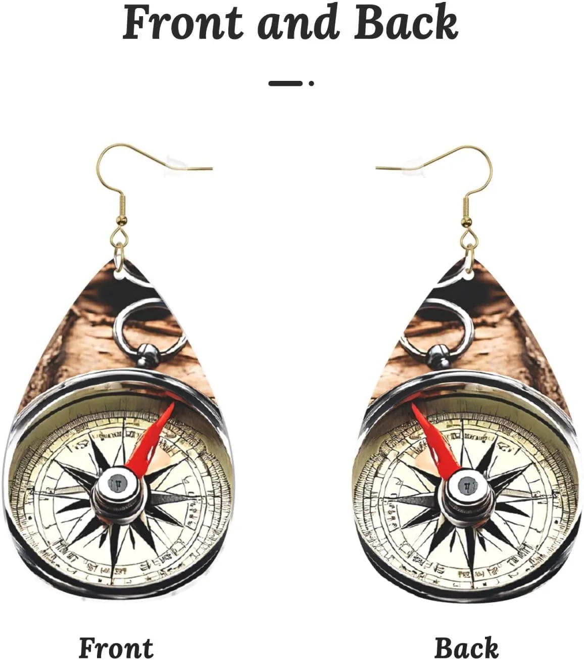 Stylish Drop-Shaped Acrylic Earrings Lightweight Printed Teardrop Dangle Earrings for Women (Law of the Compass Navigation)
