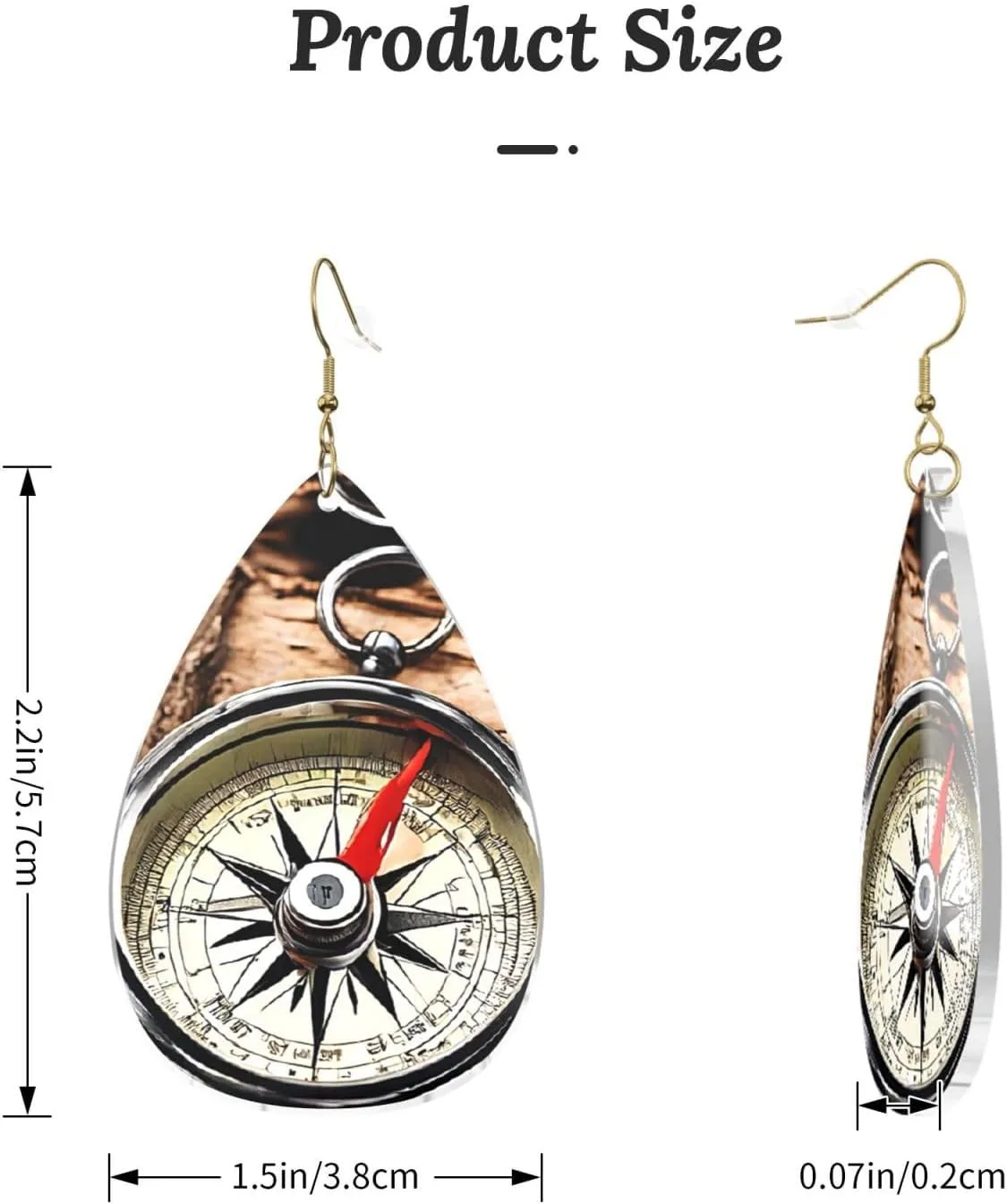 Stylish Drop-Shaped Acrylic Earrings Lightweight Printed Teardrop Dangle Earrings for Women (Law of the Compass Navigation)