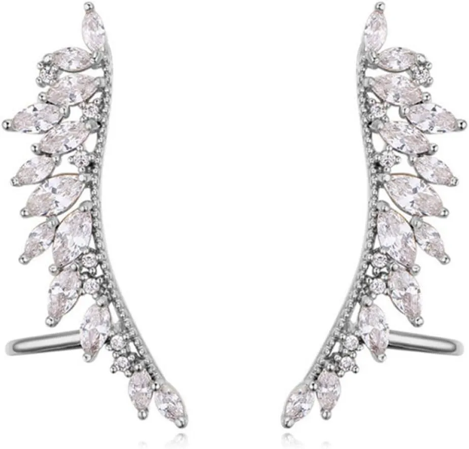 Stylish Ear Wrap Clip Earrings Wings Shape -plated Zircon Comfortable Non-pierced Ear Cuffs for Daily Wear