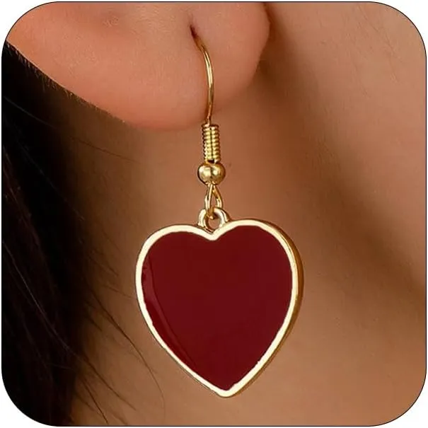 Stylish Gold Heart Drop Dangle Earrings Dangly for Women, Charm Enamel Love Heart Drop Hook Earring Vintage Party Daily Life Valentine Jewelry Gift