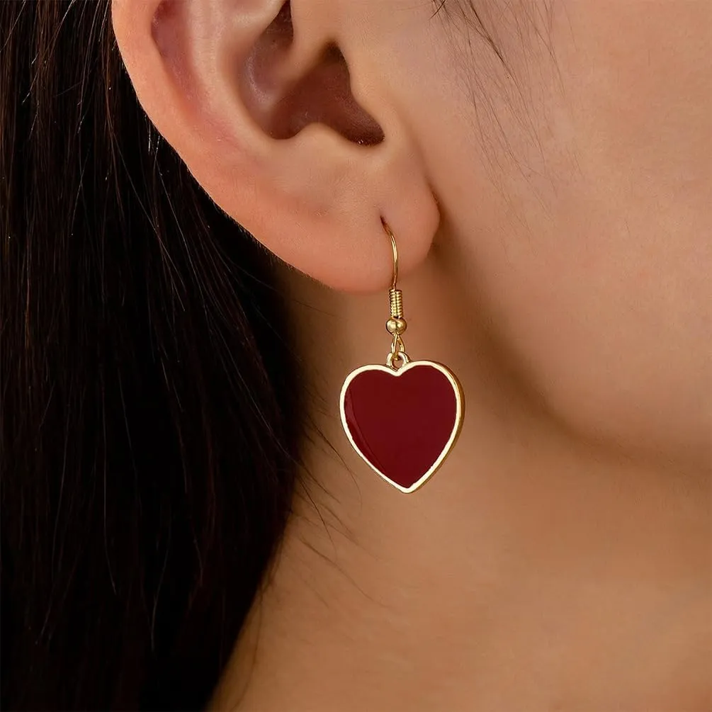 Stylish Gold Heart Drop Dangle Earrings Dangly for Women, Charm Enamel Love Heart Drop Hook Earring Vintage Party Daily Life Valentine Jewelry Gift