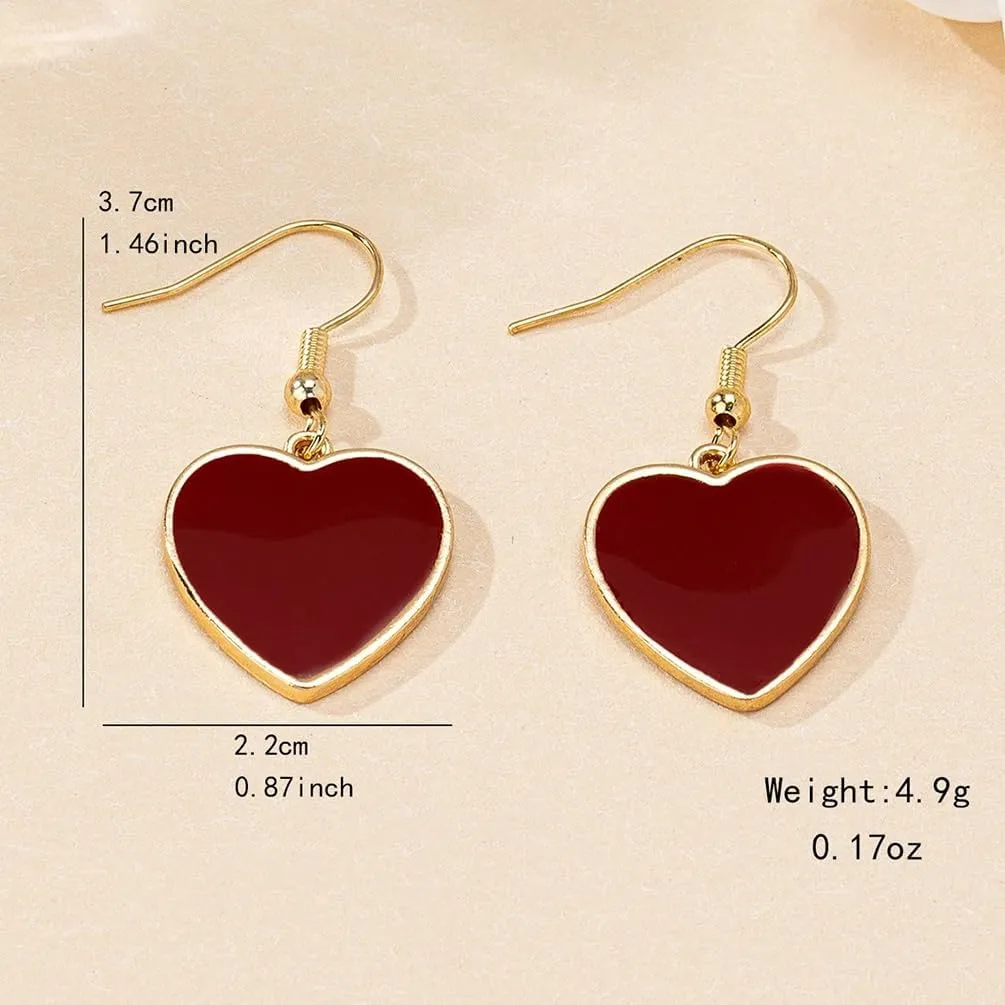 Stylish Gold Heart Drop Dangle Earrings Dangly for Women, Charm Enamel Love Heart Drop Hook Earring Vintage Party Daily Life Valentine Jewelry Gift