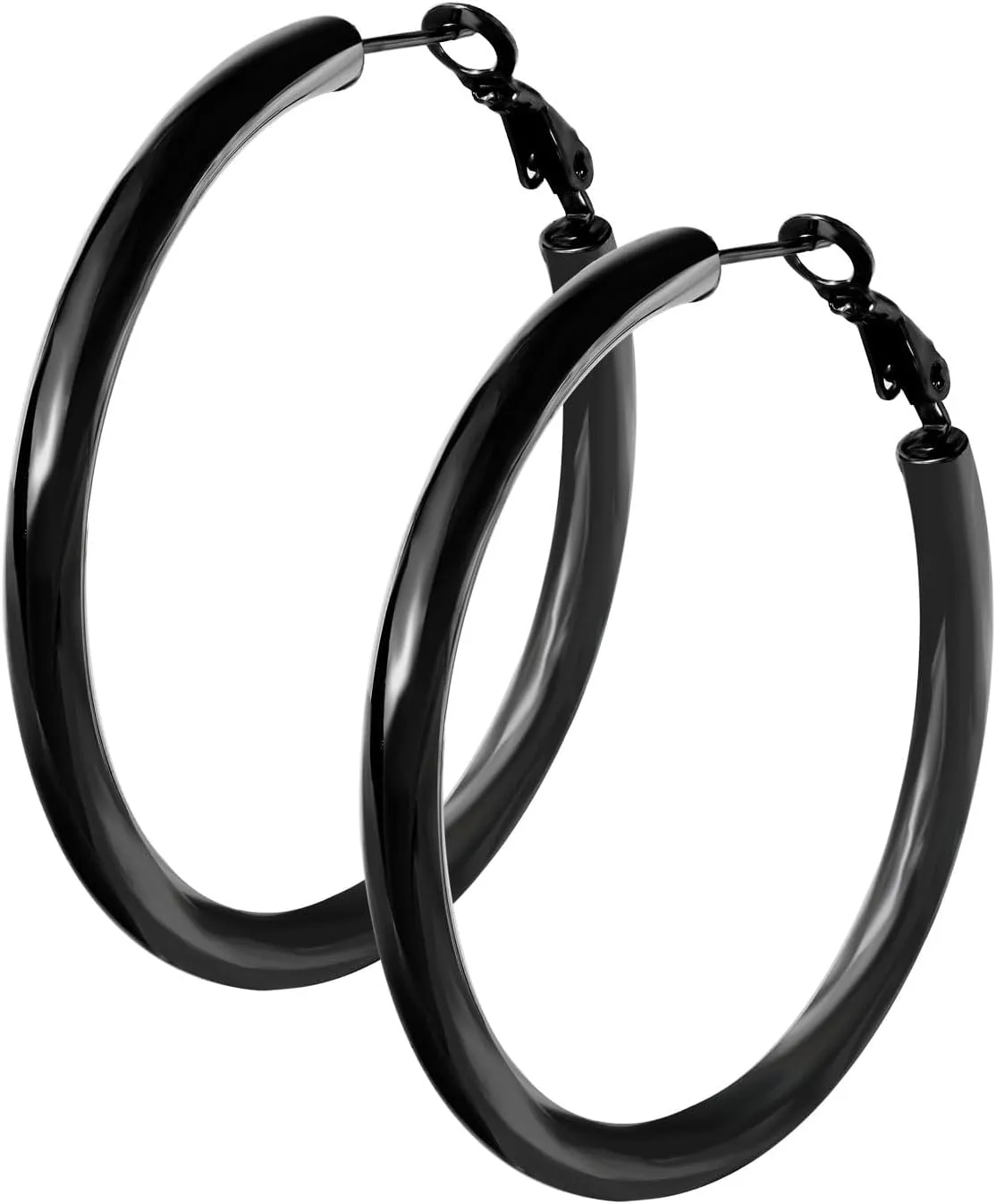 Stylish Thick Hoop Earrings for Women Teen Girls, Black/18K Gold Plated Stainless Steel Earrings, Lightweight Comfy Hoops Hypoallergenic, Size: 30/40/50/60/70/80mm, Come Gift Box