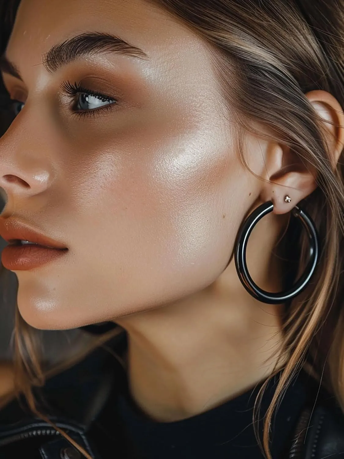 Stylish Thick Hoop Earrings for Women Teen Girls, Black/18K Gold Plated Stainless Steel Earrings, Lightweight Comfy Hoops Hypoallergenic, Size: 30/40/50/60/70/80mm, Come Gift Box