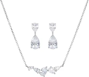 SWEETV Teardrop Bridal Jewelry Set for Wedding, Silver Cubic Zirconia Backdrop Necklace Earrings Set for Bridal Bridemaid, Marquise Jewelry Set for Women Prom Costume Wedding
