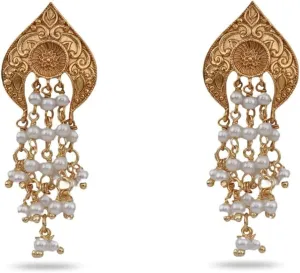 Tarinika Antique Gold Plated Wisteria Pearl Drop Earrings - Indian Earrings for Women | Perfect for Ethnic Occasions | Traditional Indian Earrings | 1 year warranty*