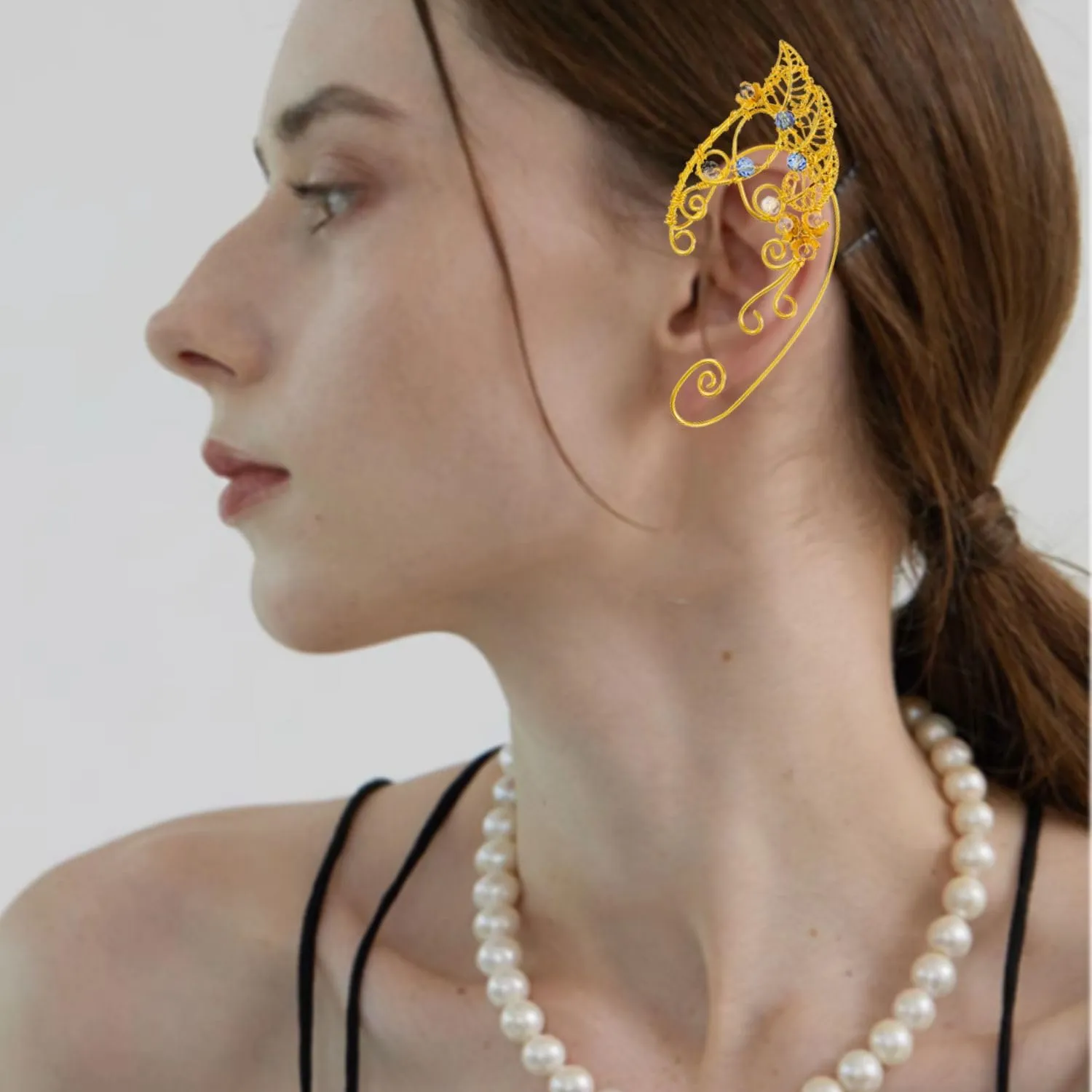 Tassel Elf Earrings No Pierced Fairy Ear Cuffs Butterfly Ear Cuffs Flower Earrings Cuff for Women Cosplay Costume Accessories