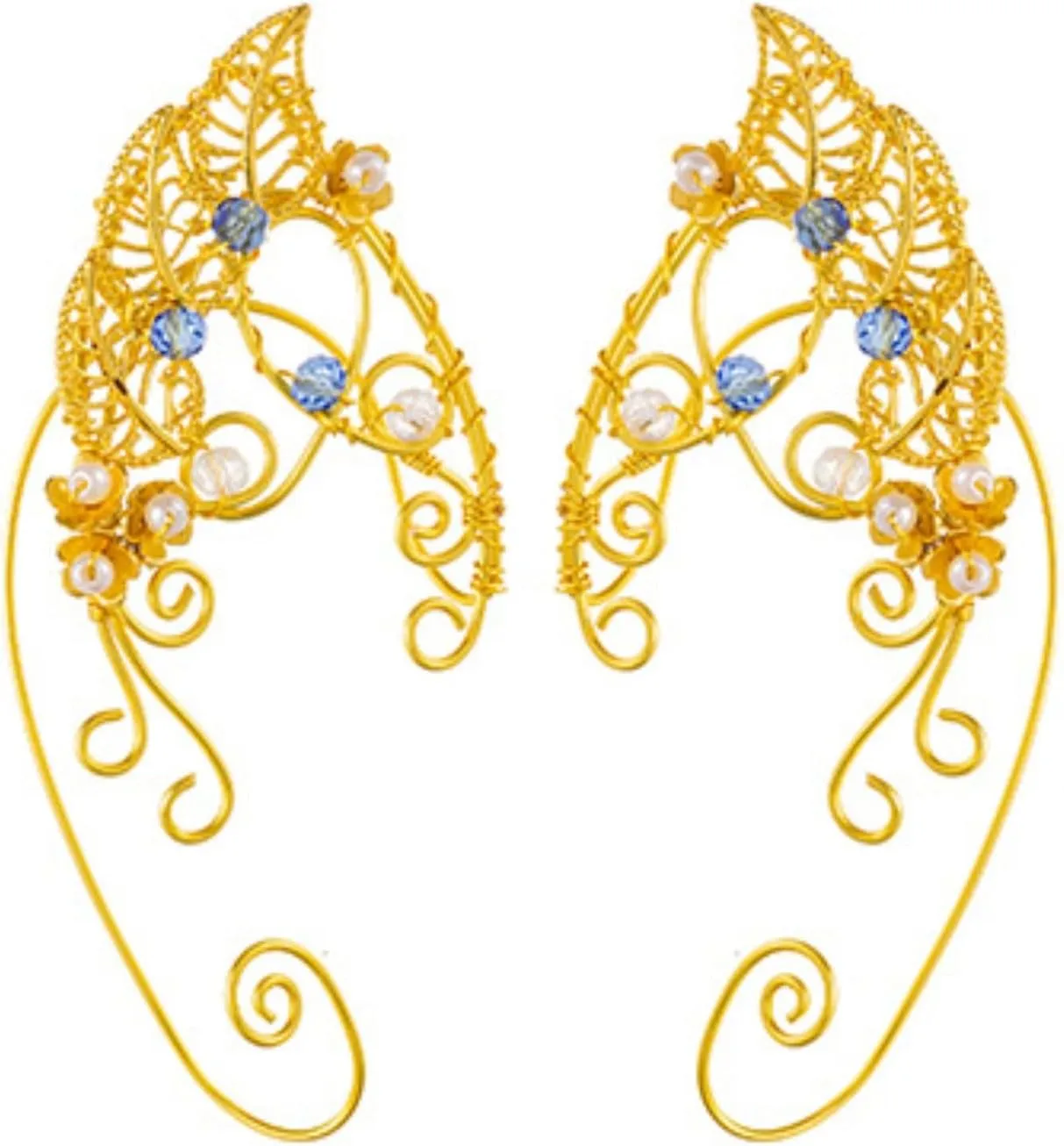 Tassel Elf Earrings No Pierced Fairy Ear Cuffs Butterfly Ear Cuffs Flower Earrings Cuff for Women Cosplay Costume Accessories