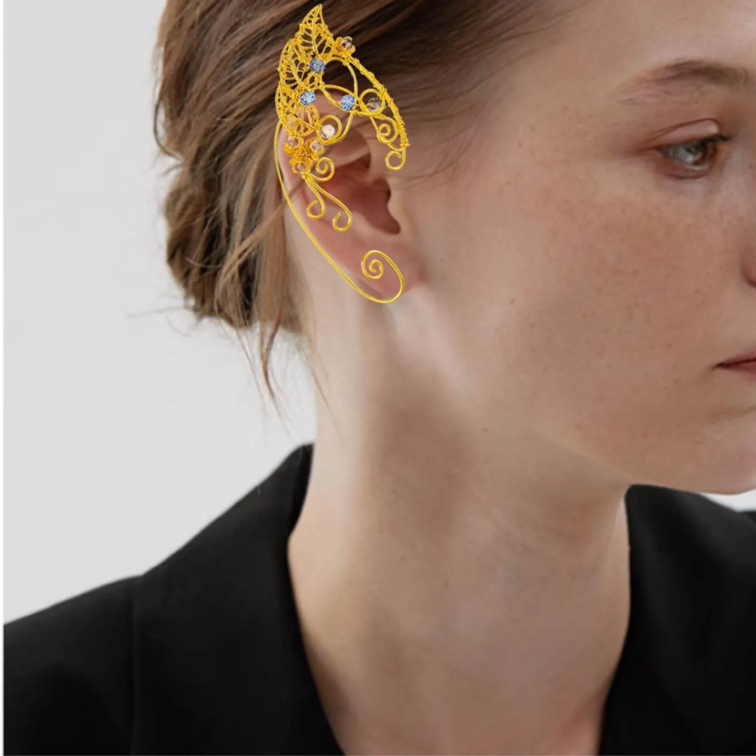 Tassel Elf Earrings No Pierced Fairy Ear Cuffs Butterfly Ear Cuffs Flower Earrings Cuff for Women Cosplay Costume Accessories