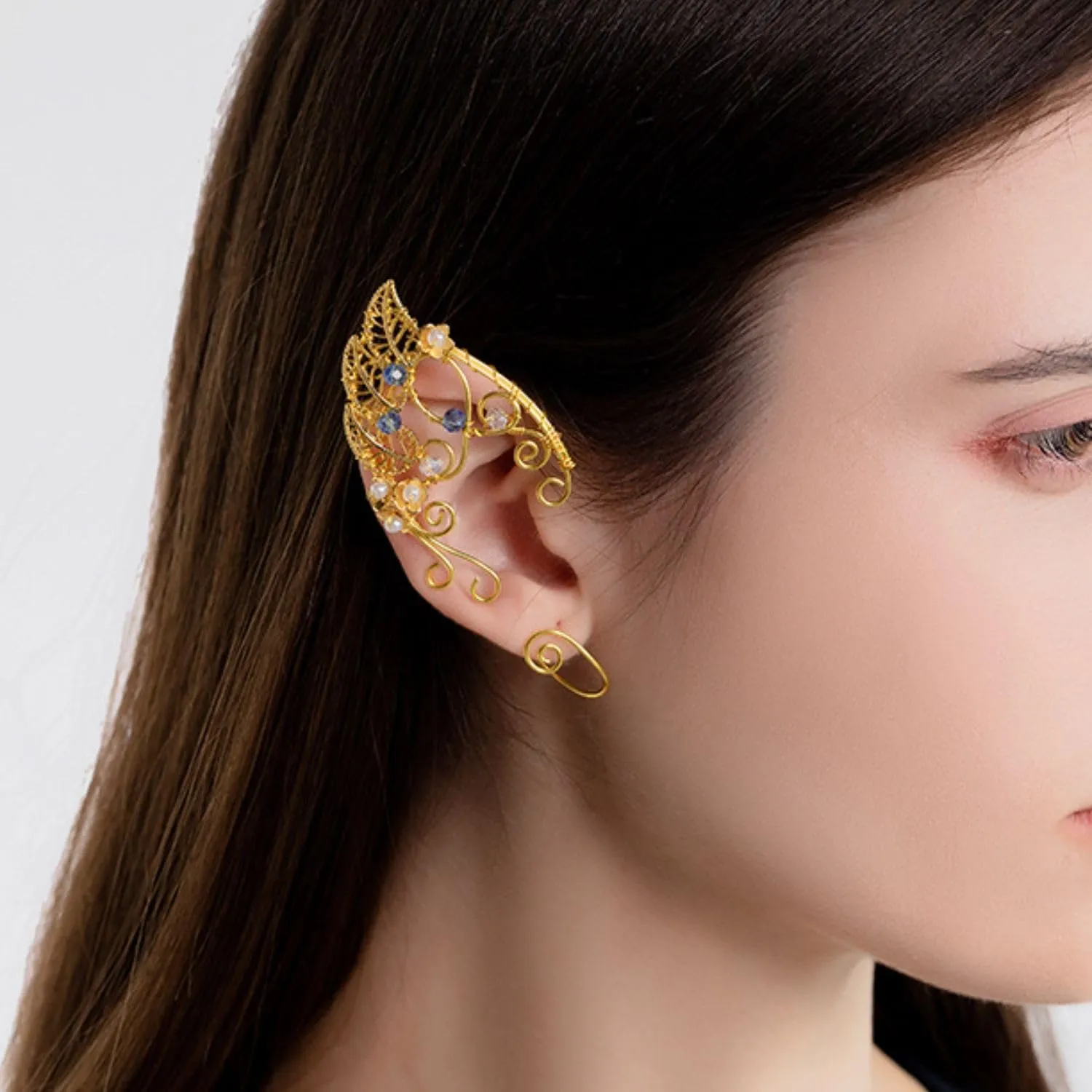 Tassel Elf Earrings No Pierced Fairy Ear Cuffs Butterfly Ear Cuffs Flower Earrings Cuff for Women Cosplay Costume Accessories