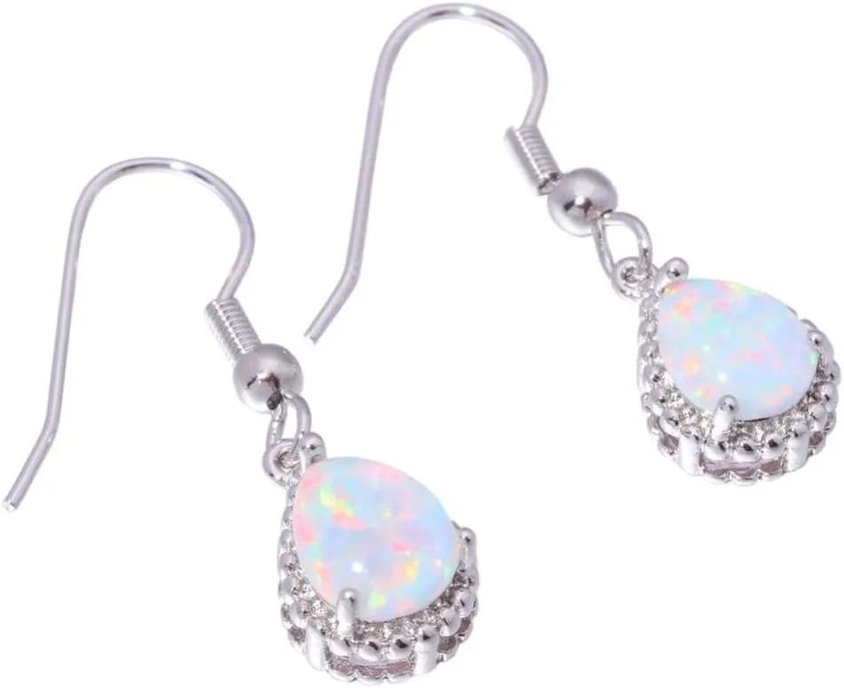 Teardrop Earrings Created White Fire Opal Jewelry Gemstone Dangle Earrings for Women Useful and Practical