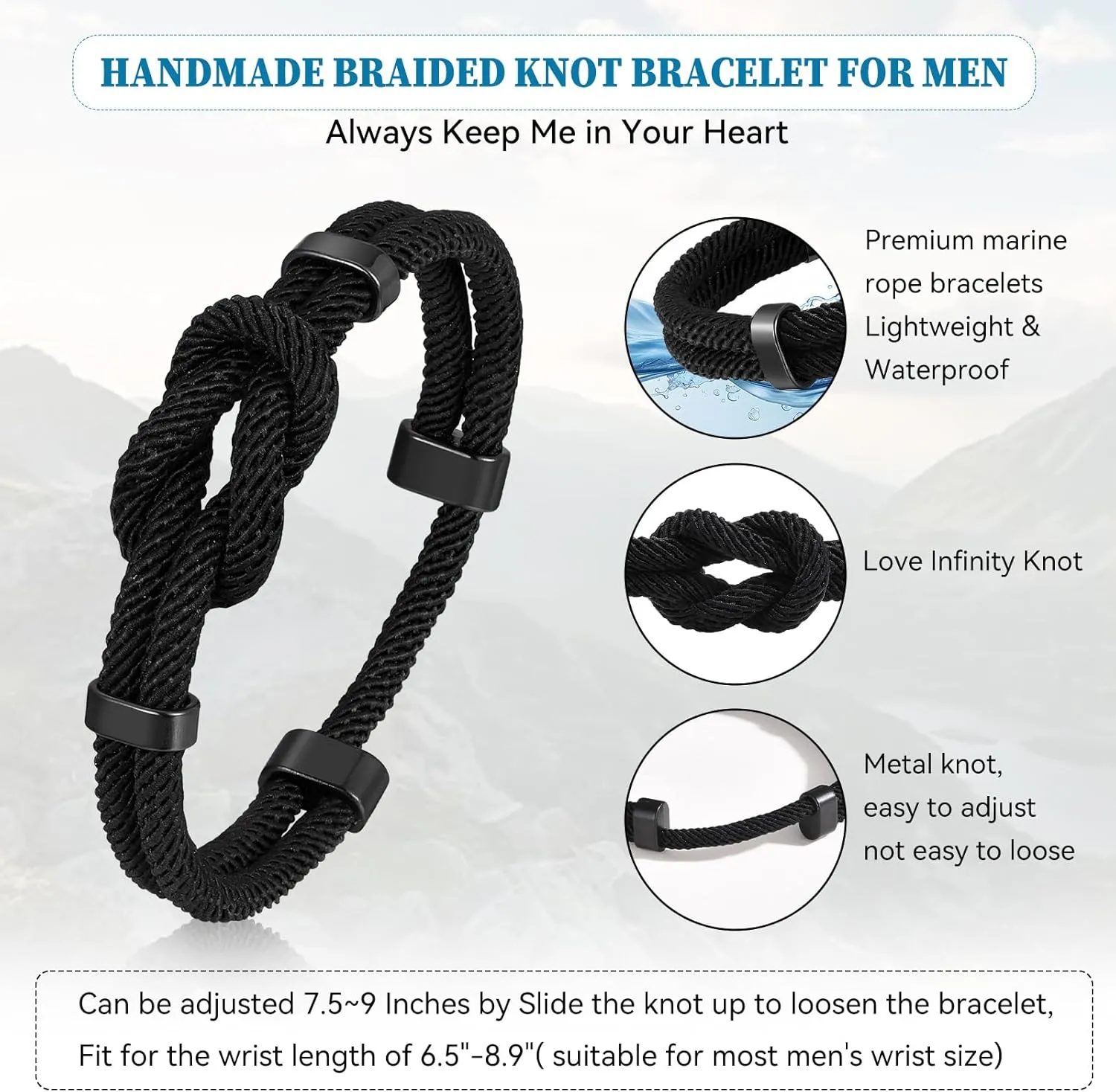 TempBeau Love Knot Bracelet Gifts for Men - Braided Cord Rope Bracelets for Men,String Bracelet with Infinity Knot Anniversary Birthday Graduation Gifts for Men Husband Boyfriend Son Brother