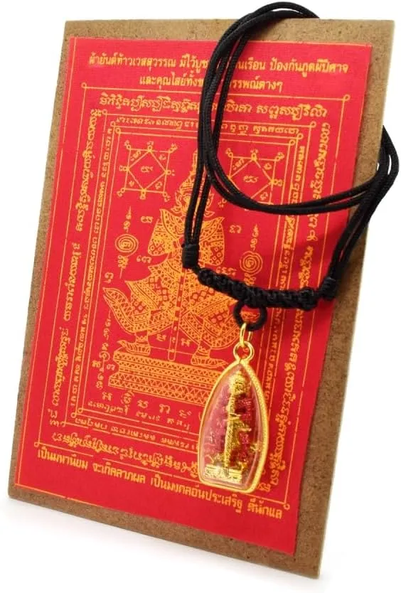 Thao Wessuwan Amulet Necklace, Blanket, and Thai Buddhist Talismans for Protection, Fortune, and Success, Buddhism, Buddha Religion