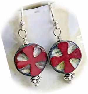 The New Silver Tone Dangle Earrings with Rustic Red Glass Beads Cross Faith Ideal for Creating Unique Accessories and Decorations KATE1O00382
