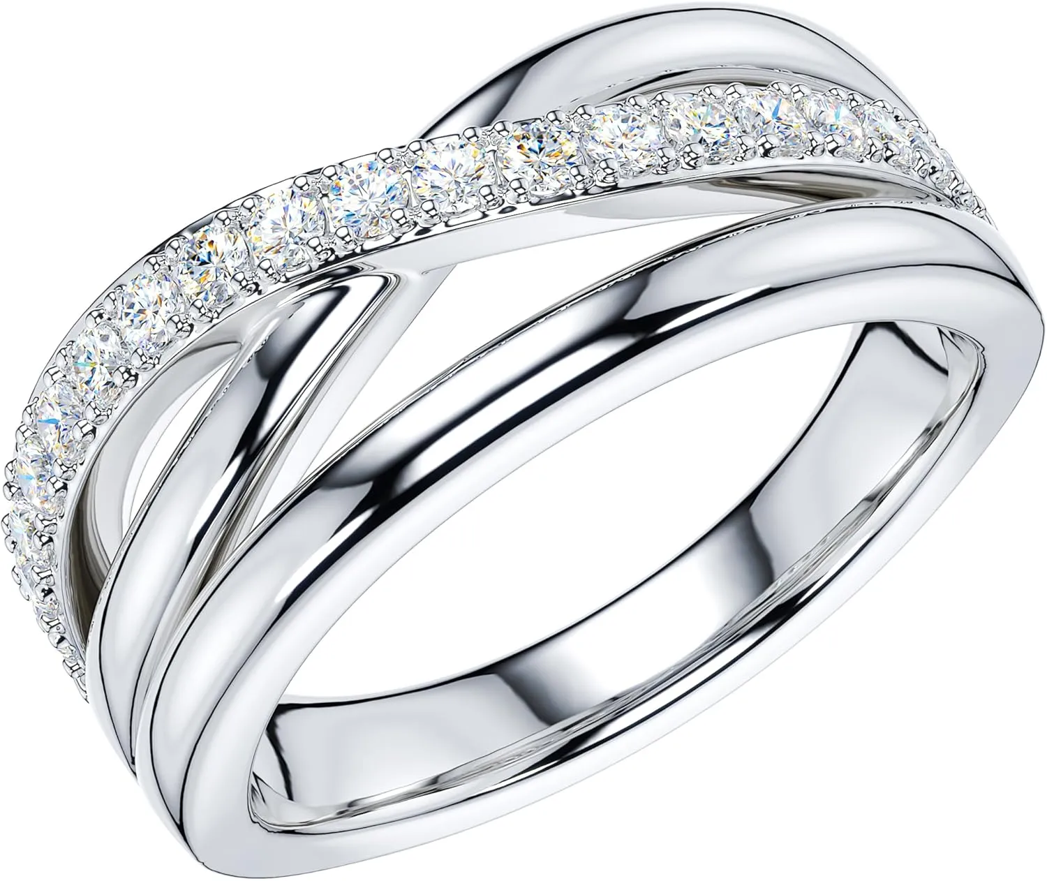 THELANDA Genuine Moissanite or Simulated Round Brilliant Cut Diamond Sterling Silver 7.5mm Crossover Infinity Wedding Ring For Couples
