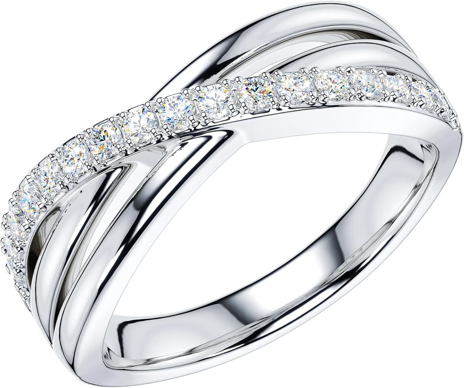 THELANDA Genuine Moissanite or Simulated Round Brilliant Cut Diamond Sterling Silver Crossover Split Shanks Wedding Ring For Couples