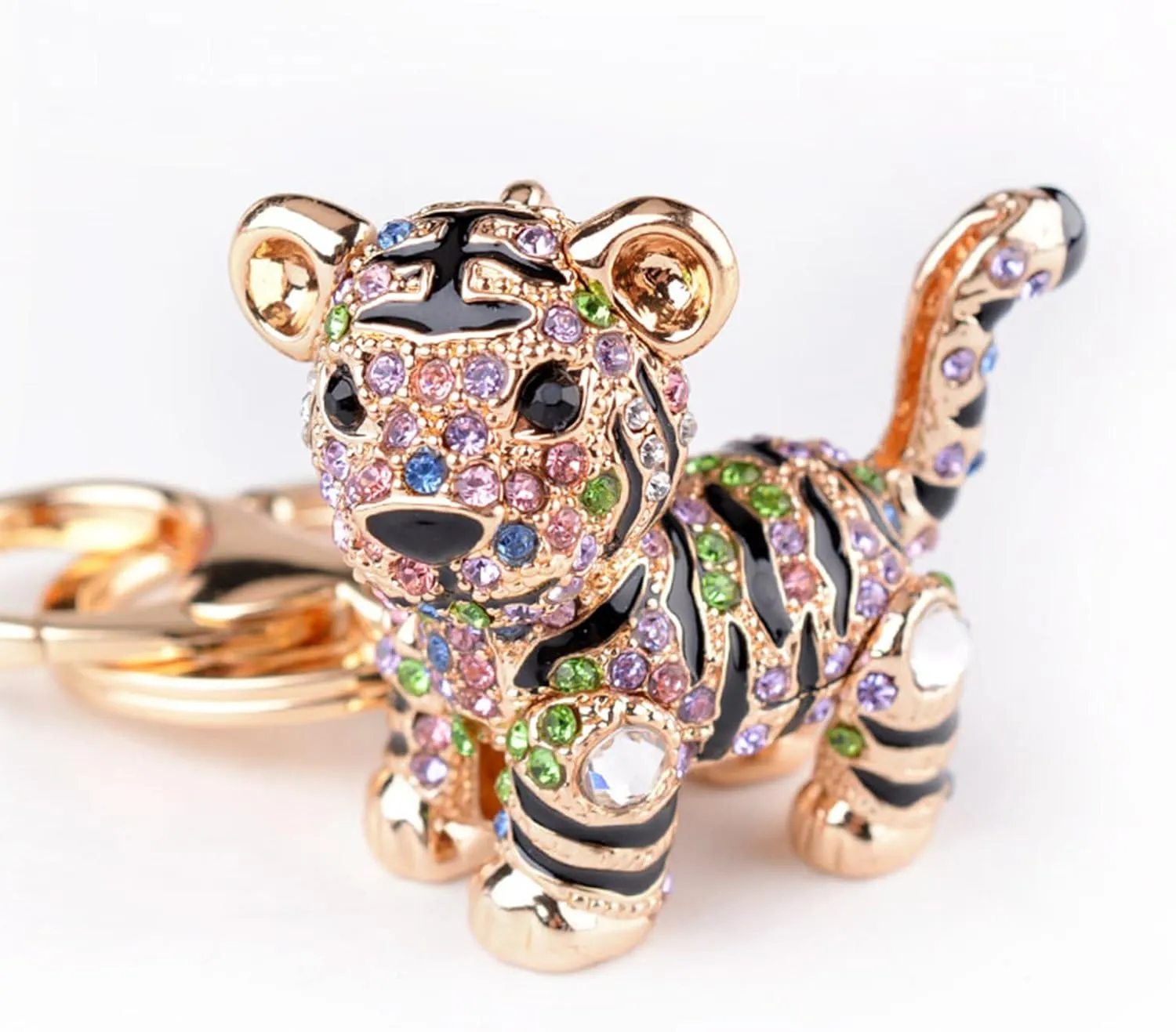 Tiger Keychain for Women - Sparkly Purse Charm with Alloy and Rhinestone - Stylish Key Chain Accessory for Birthday
