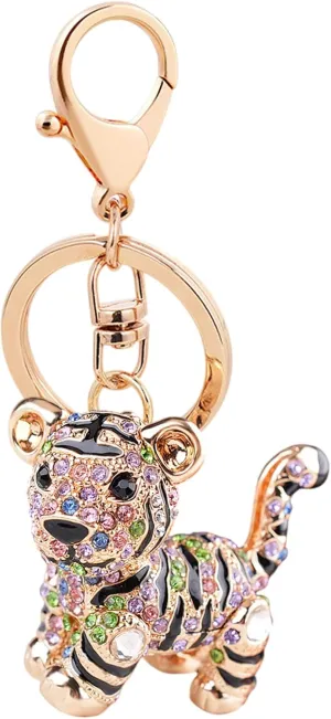 Tiger Keychain for Women - Sparkly Purse Charm with Alloy and Rhinestone - Stylish Key Chain Accessory for Birthday