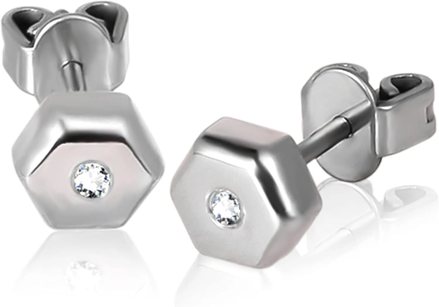 Titanium Earrings for Sensitive Ears, Titanium Stud Earrings for Women,Heart Cross Hexagon Round CZ Stud Earrings