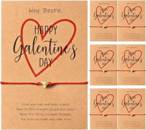 Tondiamo 6 Set Happy Galentines Day Bracelets Best Friend Valentines Day Gift Adjustable Heart Shape Wish BFF Bracelets with Card Friendship Gift for Galentines Sisters Friends Coworkers Bestie