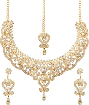 Touchstone Indian jewelry set for women bollywood gold jewellery wedding outfits necklace sets earrings bridal maang tikka fancy costume girls big desi accessories rhinestone in gold or silver tone