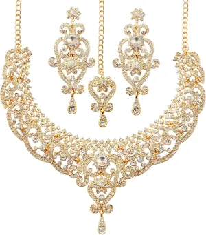 Touchstone Indian jewelry set for women bollywood gold jewellery wedding outfits necklace sets earrings bridal maang tikka fancy costume girls big desi accessories rhinestone in gold or silver tone